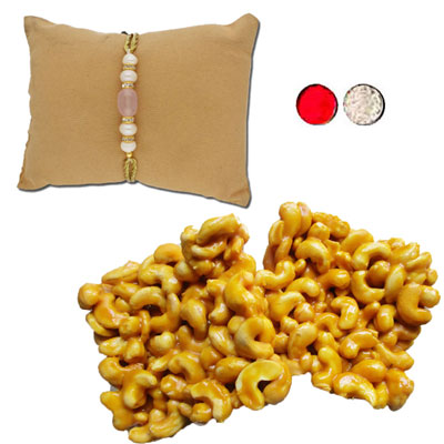 "Floral Pearl Rakhi - JPJUN-23-035 (Single Rakhi), 250gms of Kaju Pakam - Click here to View more details about this Product